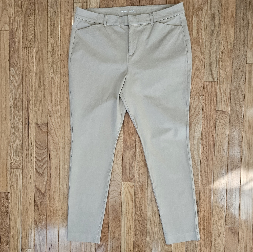 Old Navy Women's Chino Pixie High Rise Ankle Skinny Pants Beige Secret Slim Pock
